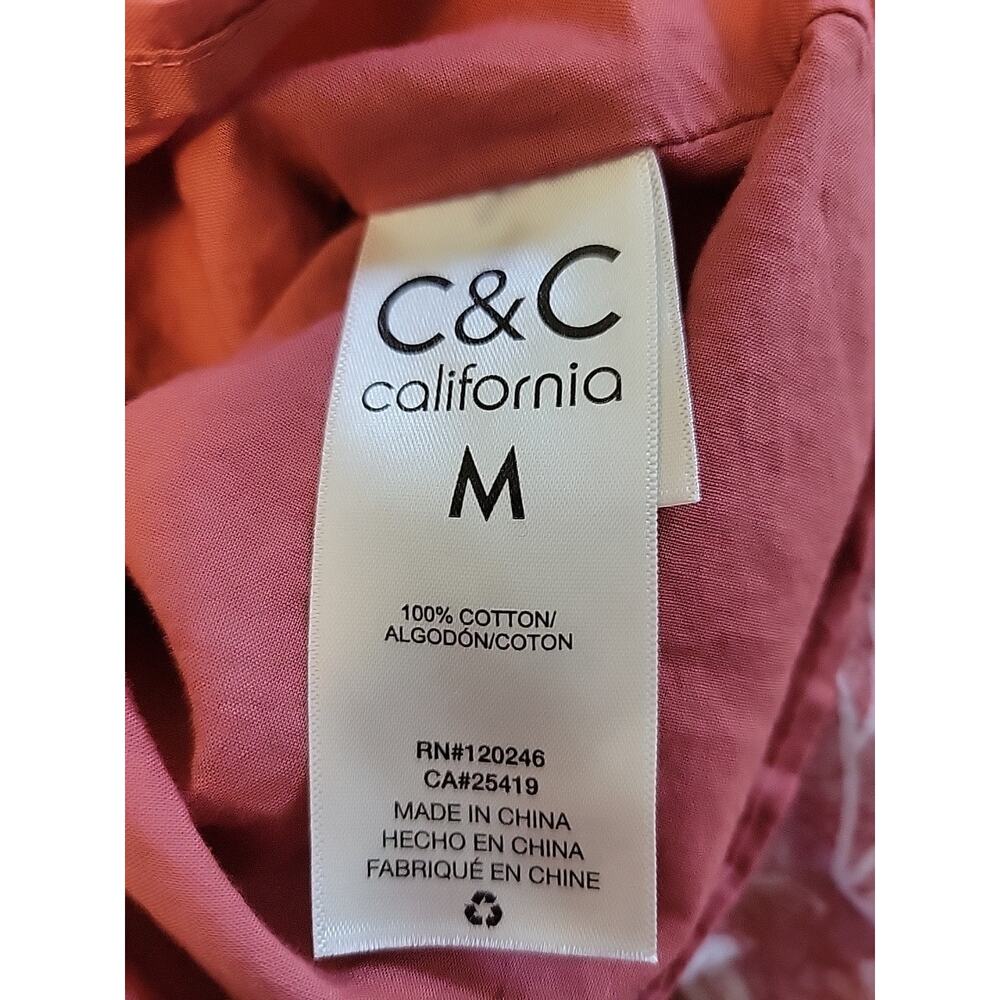 C&C California Cotton Coral Floral Gathered Waist Midi Dress Women's Med Pockets - Picture 13 of 13